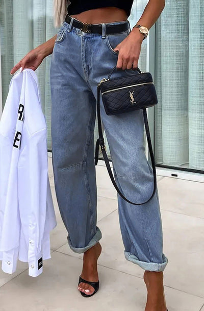 Elise Balloon High Mom Fit Denim Jeans-Blue