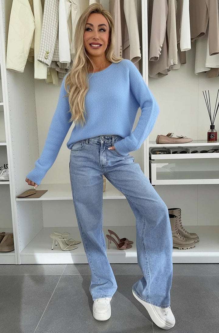 Elisha  Alpaca Lightweight Knitted Jumper Sweater-Blue