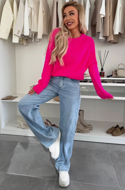 Elisha Light Knitted Alpaca Jumper Sweater-Hot Pink