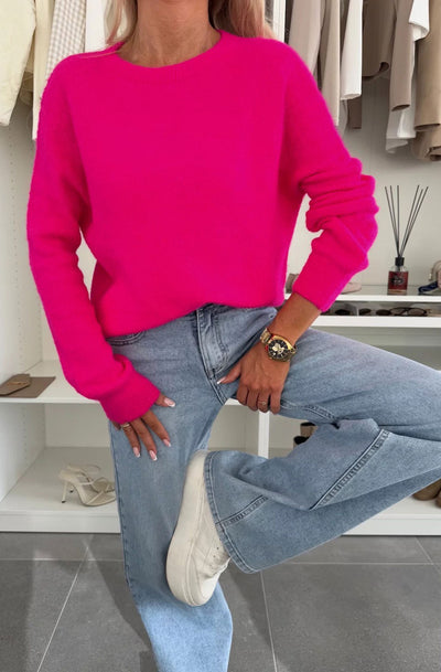 Elisha Light Knitted Alpaca Jumper Sweater-Hot Pink
