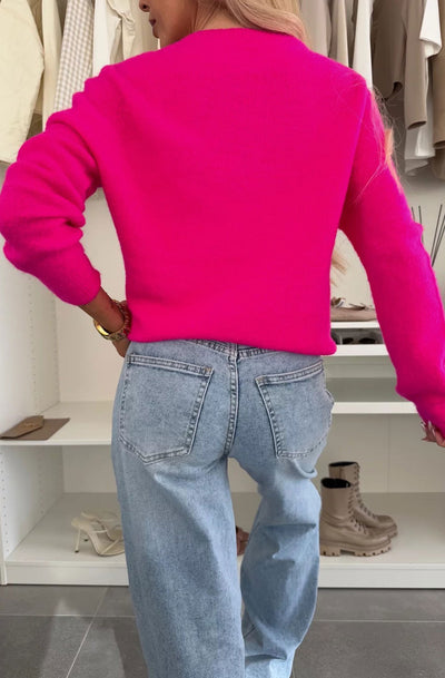 Elisha Light Knitted Alpaca Jumper Sweater-Hot Pink