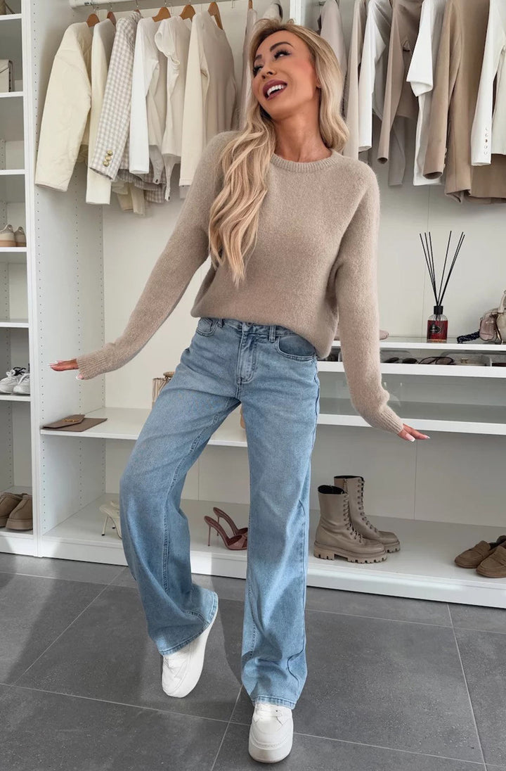 Elisha Light Knitted Jumper Sweater-Stone