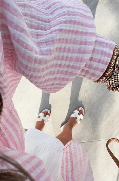 Eliza Cotton Gauze Style Striped Shirt Top-Pink