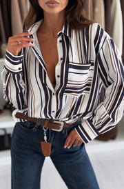 Elora Striped Shirt Blouse-Ivory