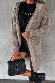 Emily  Longline Pocket Knitted Cardigan-Stone