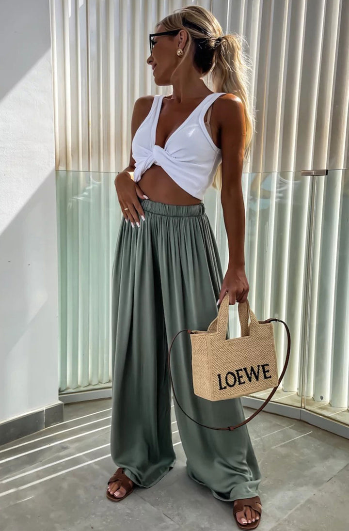 Esha Wide Leg Trousers-Olive