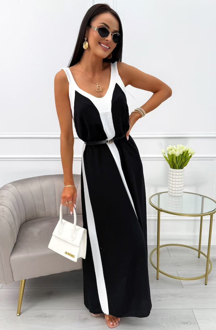Fern Sleeveless Contrast Maxi Dress-Black