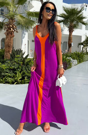 Fern Sleeveless Contrast Maxi Dress-Purple