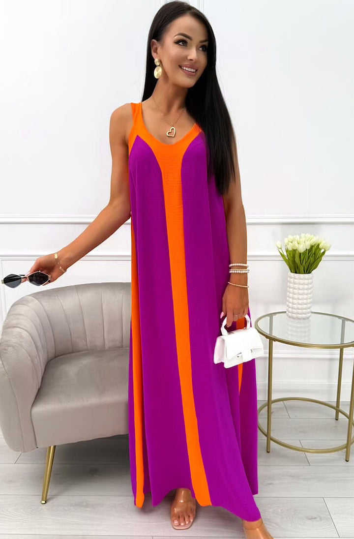 Fern Sleeveless Contrast Maxi Dress-Purple