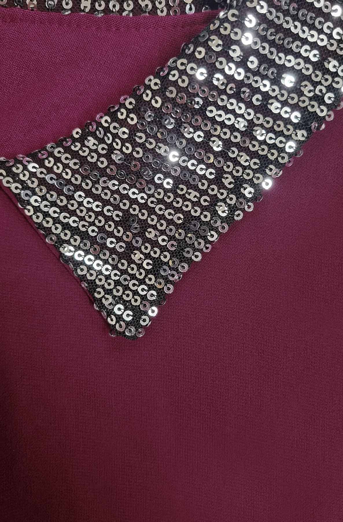 Gina Sequin Embellished Collar Blouse Top-Wine
