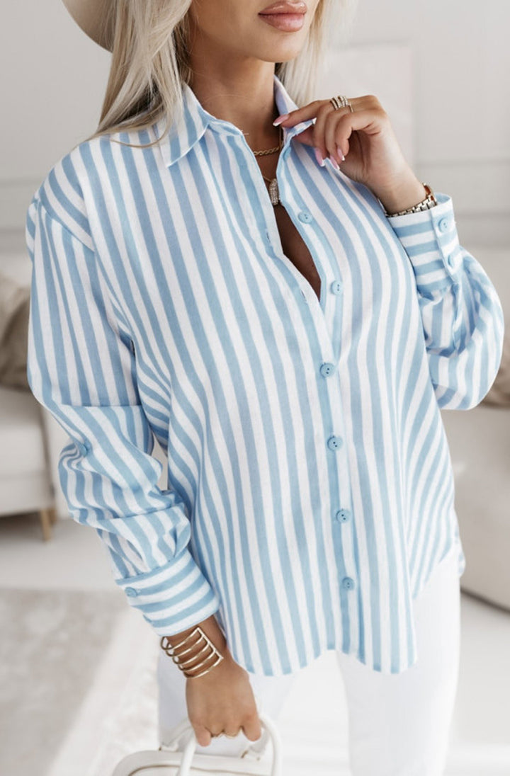 Isla Striped Blouse Shirt Top-Blue