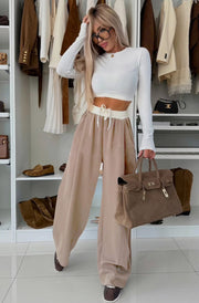 Ivy Contrast Wide Leg Trousers-Camel