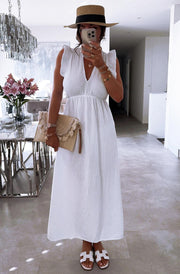 Janis Ruffle Frill Sleeve Cotton Gauze Style Maxi Dress-Ivory