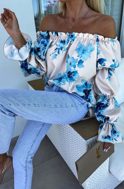 Jasmine Bardot Abstract Patterned Shirt Blouse Top-Ivory