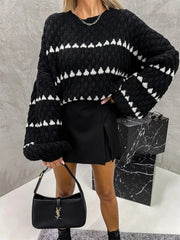 Jodie Patterned Knitted Jumper Sweater Top-Black