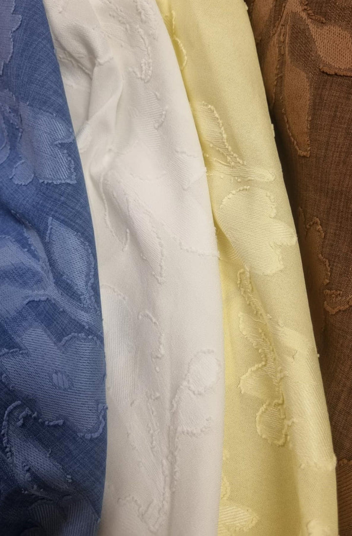 Judith Oversized Textured Floral Batwing Boat Neck Blouse Top-Blue