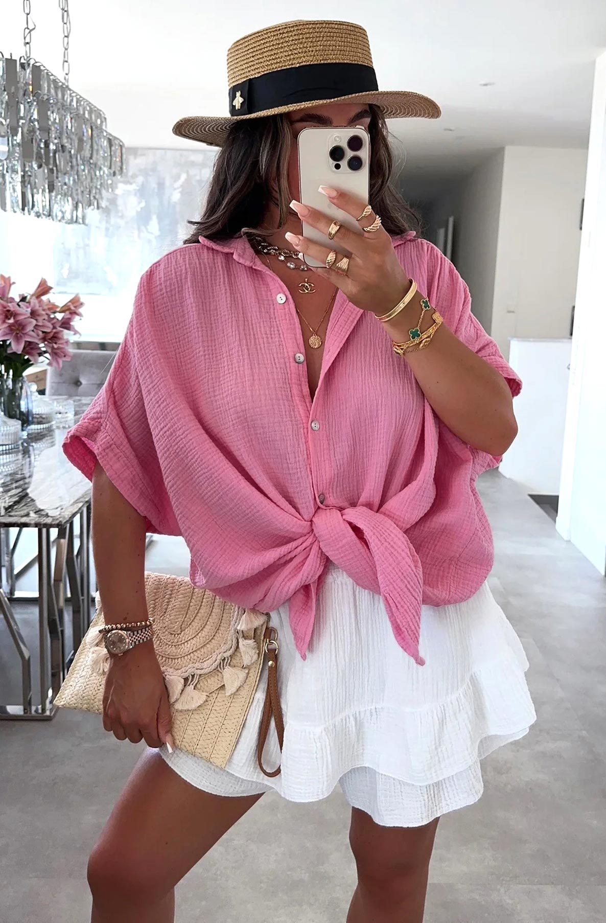 Julie Oversized Cotton Gauze Style Blouse Shirt Top-Pink