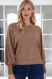 Kaia Batwing Style Light Knitted Jumper Sweater Top-Brown