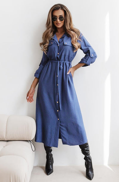 Kala Midaxi Shirt Dress-Blue