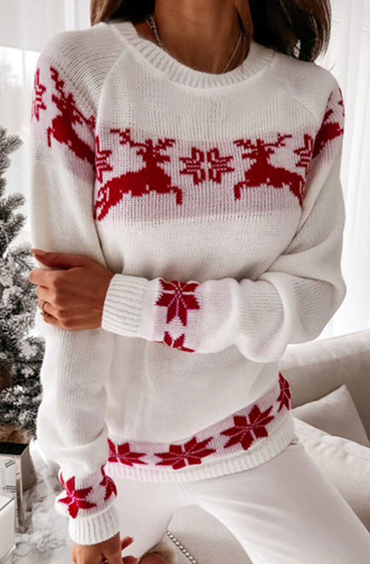 Kamala 'Reindeer' Knitted Jumper Sweater Top-Ivory