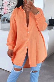 Kasia Oversized Cotton Gauze Style Shirt Dress Top-Coral
