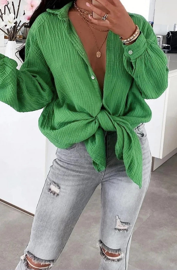 Kasia Oversized Cotton Gauze Style Shirt Dress Top-Green