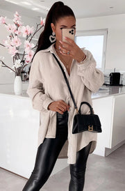 Kasia Oversized Cotton Gauze Style Shirt Dress Top-Stone