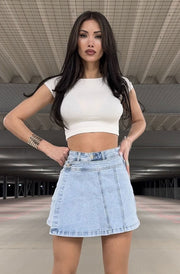 Kathy Overlay Denim Mini Skort-Light Blue