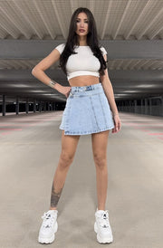 Kathy Overlay Denim Mini Skort-Light Blue