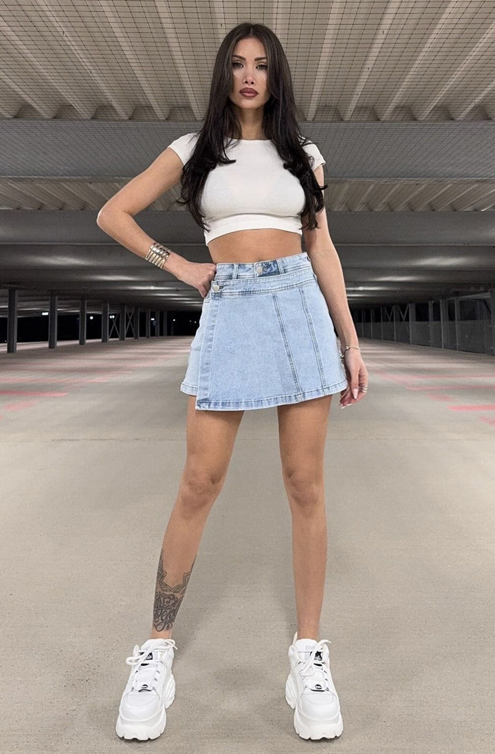 Kathy Overlay Denim Mini Skort-Light Blue