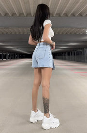 Kathy Overlay Denim Mini Skort-Light Blue