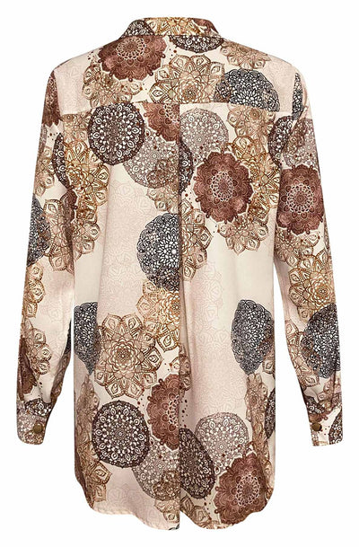 Katrina Mandala Printed Shirt Blouse Top-Brown