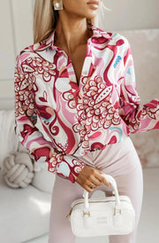 Kayla Abstract Print Blouse Top Shirt - Cherry Red