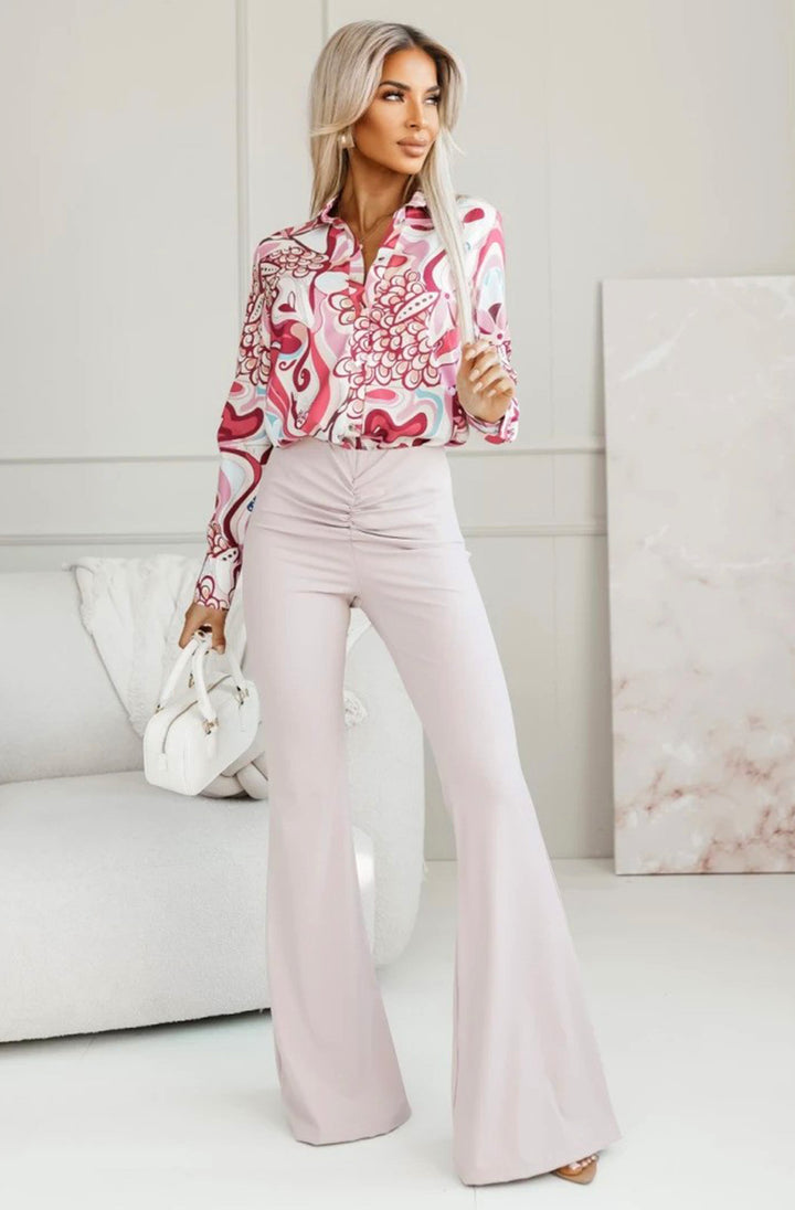 Kayla Abstract Print Blouse Top Shirt - Cherry Red