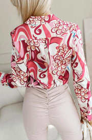 Kayla Abstract Print Blouse Top Shirt - Cherry Red