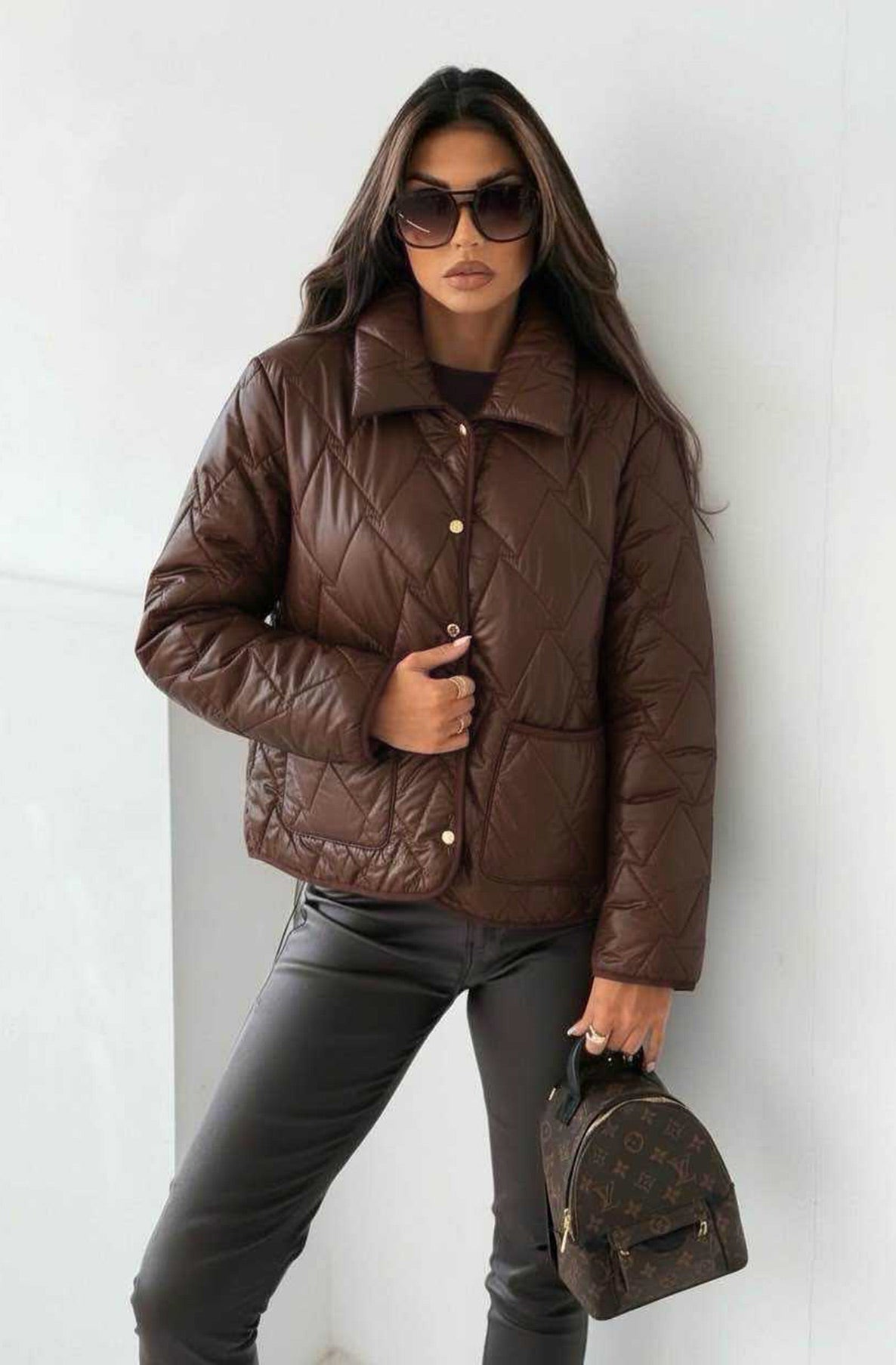 Kiara Padded Pocket Jacket-Brown