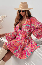 Kira Boho Oversized Floral Paisley Abstract Tunic Dress-Multi