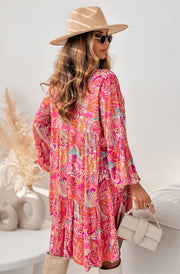 Kira Boho Oversized Floral Paisley Abstract Tunic Dress-Multi