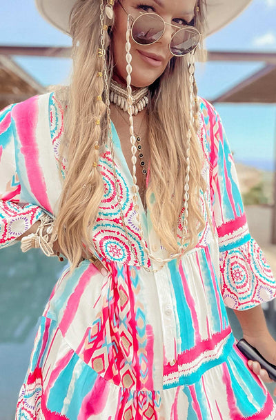Kira Tie Dye Oversized Tunic Dress-Pink