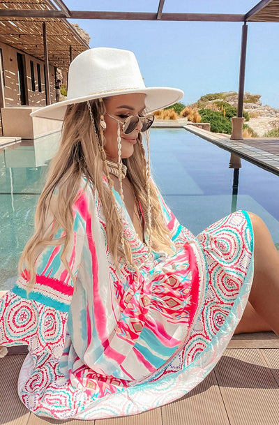 Kira Tie Dye Oversized Tunic Dress-Pink