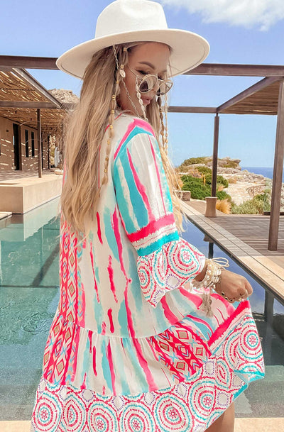 Kira Tie Dye Oversized Tunic Dress-Pink