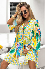 Kira Boho Oversized Floral Abstract Tunic Dress-Yellow