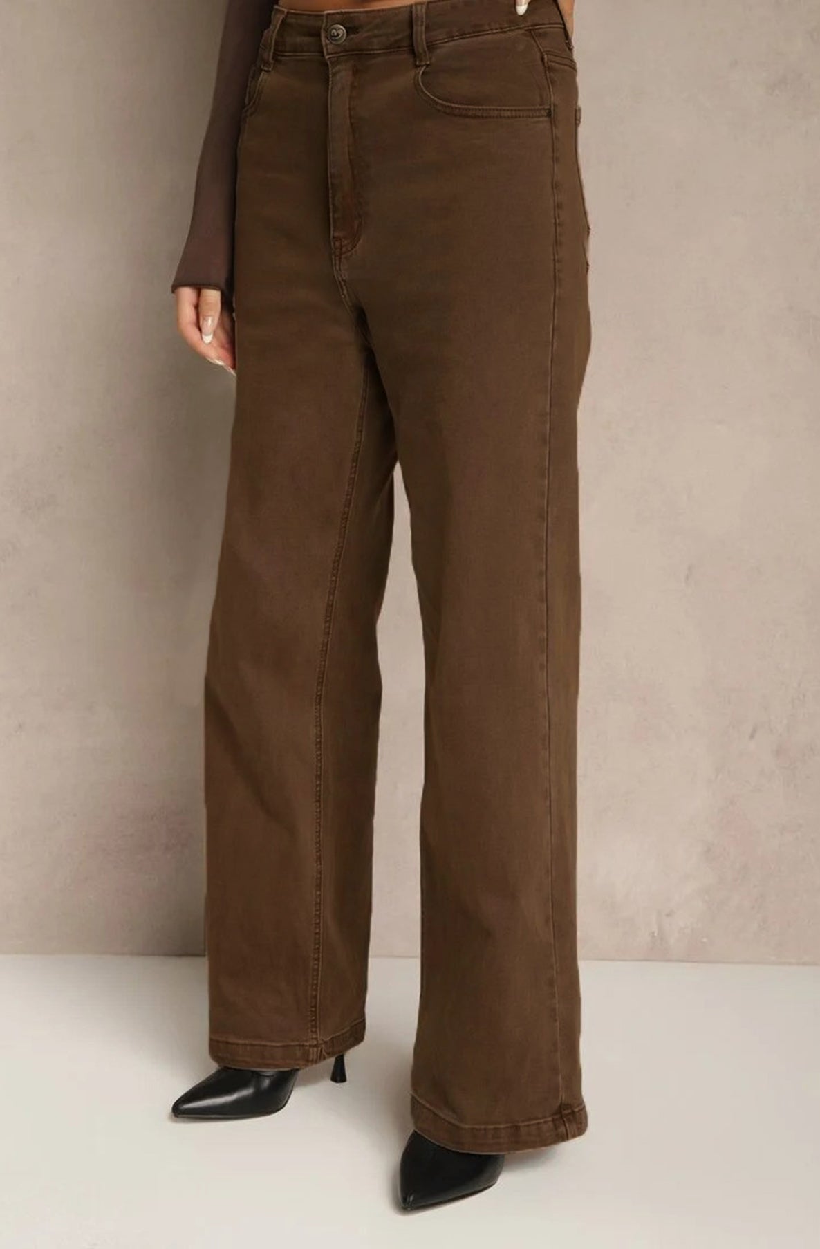 Kora High Rise Wide Leg Denim Jeans-Brown