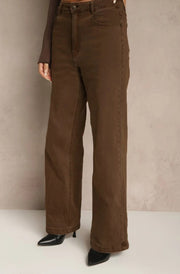 Kora High Rise Wide Leg Denim Jeans-Brown
