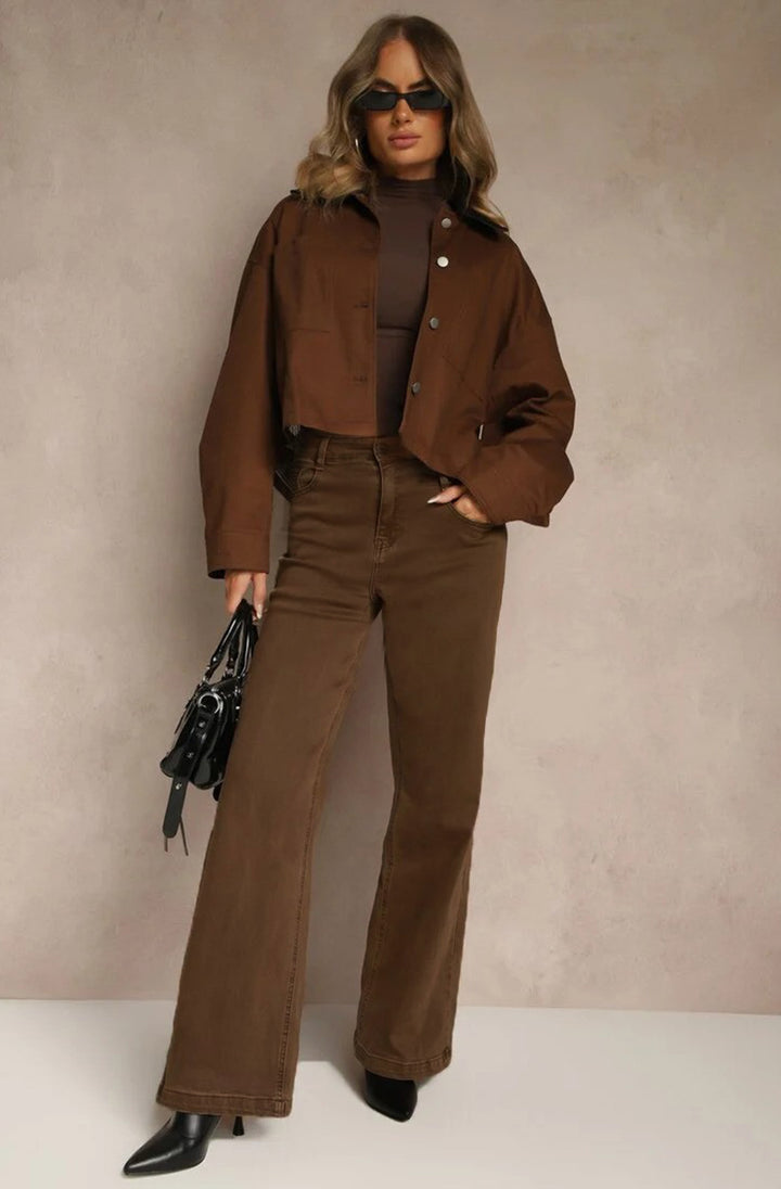 Kora High Rise Wide Leg Denim Jeans-Brown