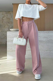Kym Pocket Detail Wide Leg Trousers-Dusty Pink