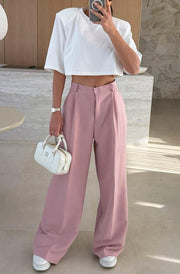 Kym Pocket Detail Wide Leg Trousers-Dusty Pink