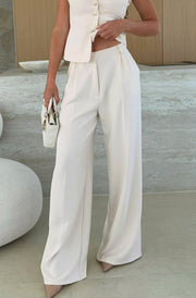 Kym Pocket Detail Wide Leg Trousers-Ivory
