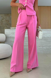 Kym Pocket Detail Wide Leg Trousers-Pink