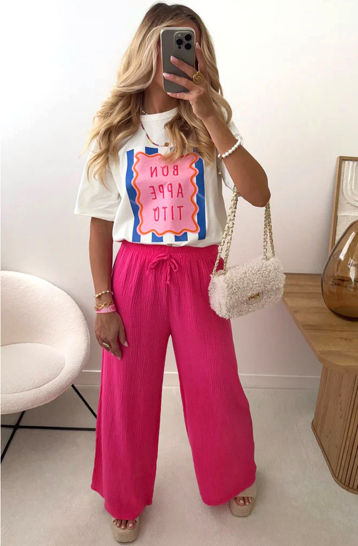 Lanie Wide Leg Cotton Gauze Style Trousers-Hot Pink